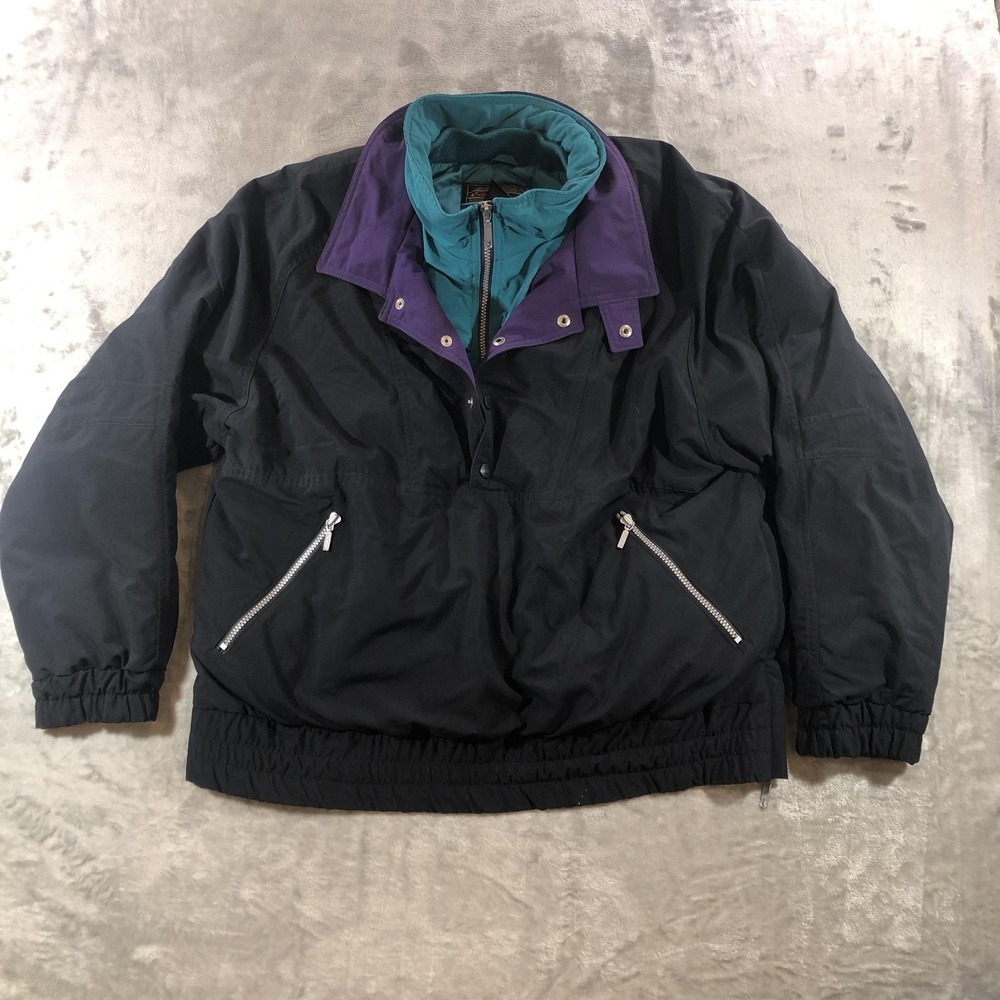 Vintage Eddie Bauer Jacket Mens Medium Black Down 1/4 Zip Puffer Ski Coat